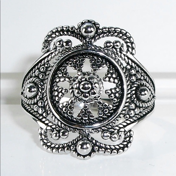 925 STERLING SILVER Rope Beaded Ornate Ring - Picture 1 of 16